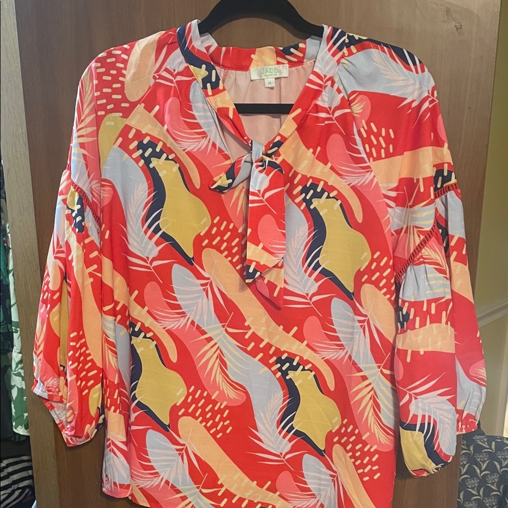 Jade Melody Tam Red and Yellow Abstract Blouse